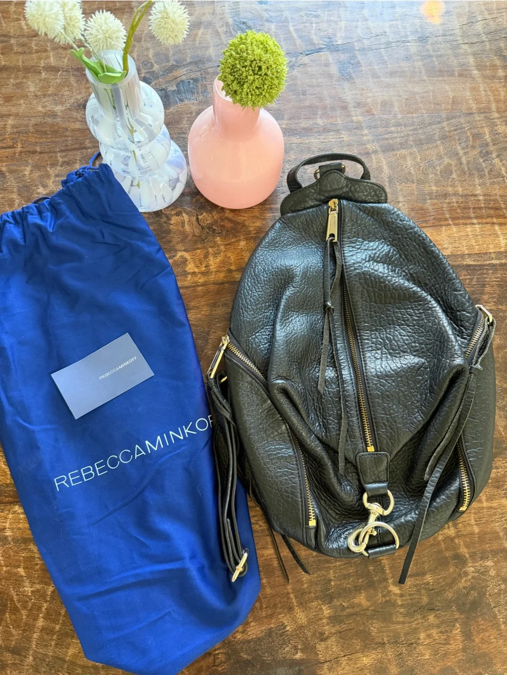 Rebecca Minkoff Black Pebbled Leather Backpack Purse w/ Gold Hardware